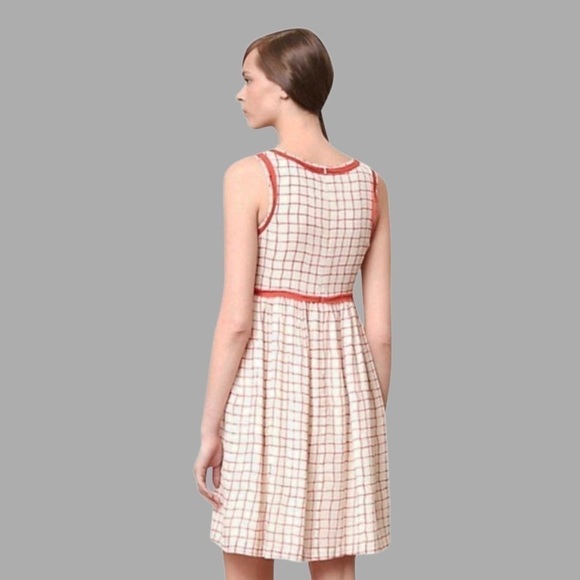 Anthropologie Vineet Bahl Stitched Avani Embroidered Detail Dress Cream Red SP - Picture 2 of 16